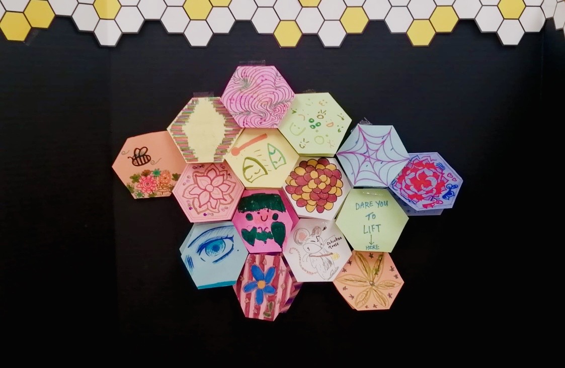 The growing community mosaic — every hexagon contributed by a participant.